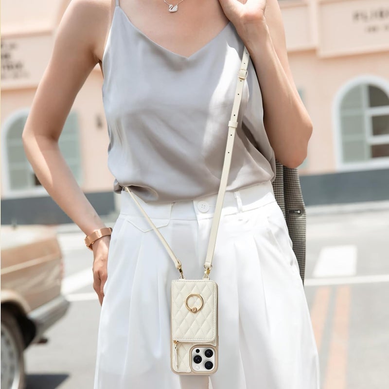 ZVE Compatible with iPhone 15 Pro Case Wallet for Women, PU Leather Shockproof Crossbody Phone Case with Card Holder for iPhone 15 Pro 6.1 Inch-Beige - Image 5